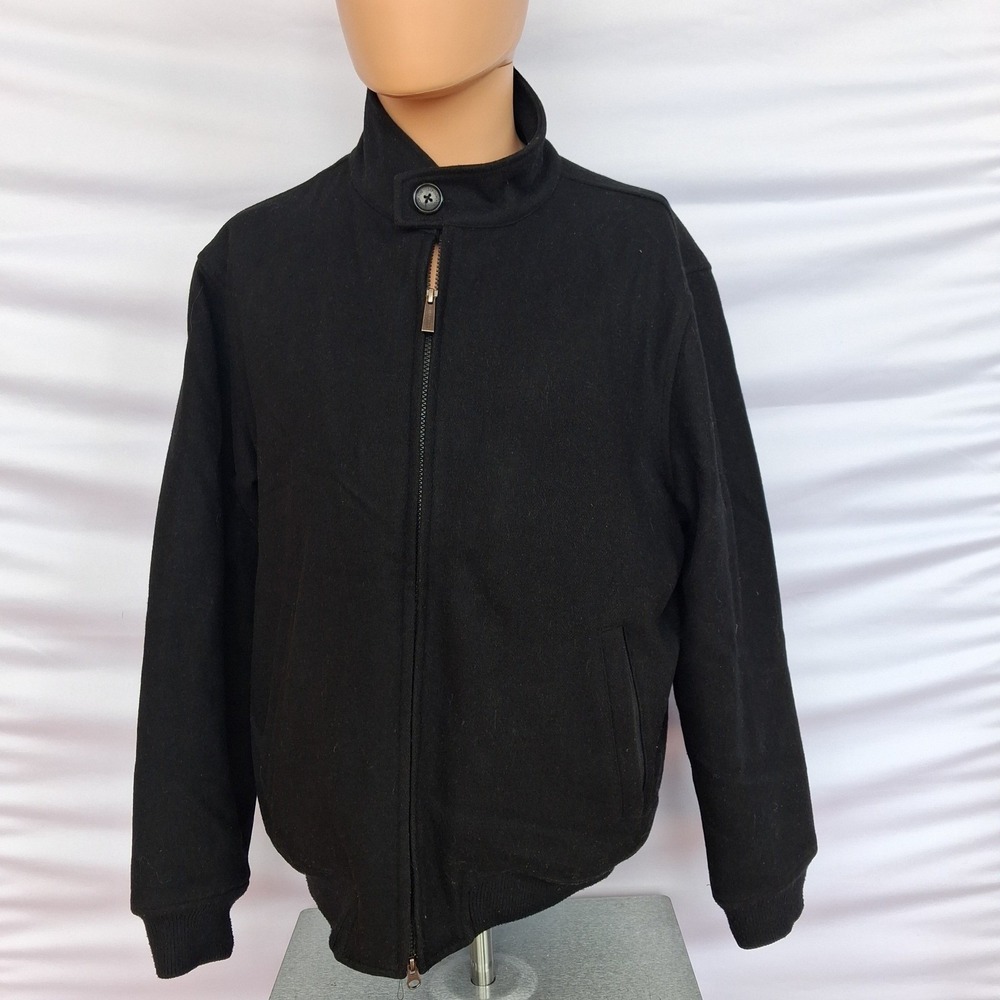 London Fog Mens Black Wool Blend Full Zip Bomber Jacket Size Medium CA00234